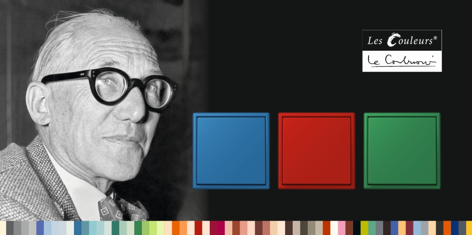 kolorowe włącznik, wyłączniki, czerwony, niebieski, zielonyserii LS 990 w kolorach Les Couleurs® Le Corbusier